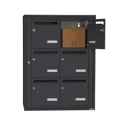 Bloc collectif leabox.com, 2x3, grade 3, simple face, Intérieur, fixation murale, gris anthracite RAL 7016 finition brillante