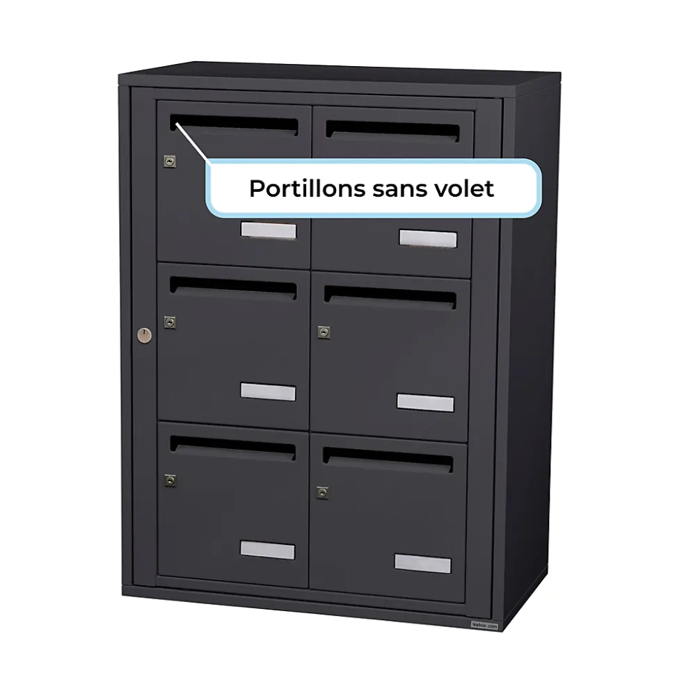 Bloc collectif leabox.com, 2x3, grade 3, simple face, Intérieur, fixation murale, gris anthracite RAL 7016 finition brillante