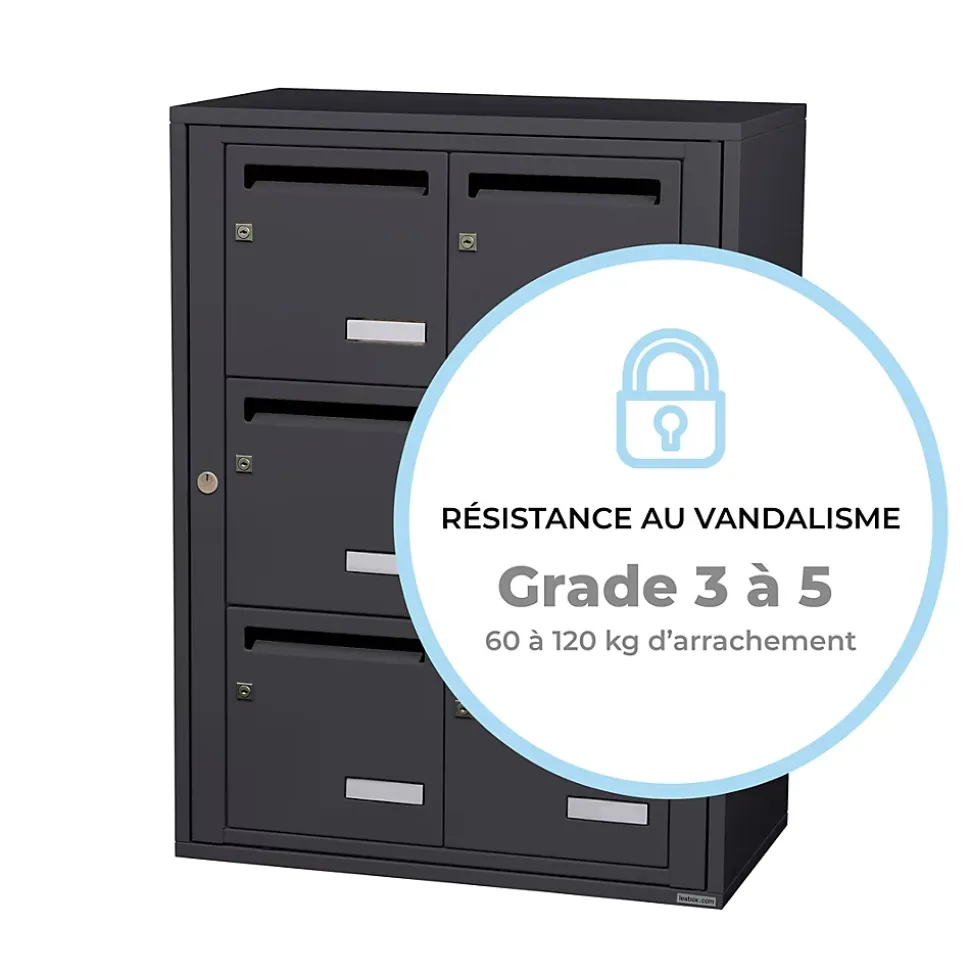 Bloc collectif leabox.com, 2x3, grade 3, simple face, Intérieur, fixation murale, gris anthracite RAL 7016 finition brillante
