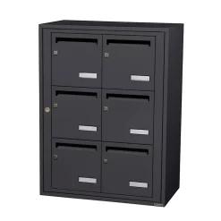 Bloc collectif leabox.com, 2x3, grade 3, simple face, Intérieur, fixation murale, gris anthracite RAL 7016 finition brillante