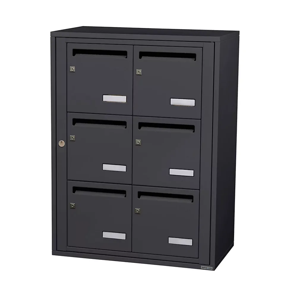 Bloc collectif leabox.com, 2x3, grade 3, simple face, Intérieur, fixation murale, gris anthracite RAL 7016 finition brillante
