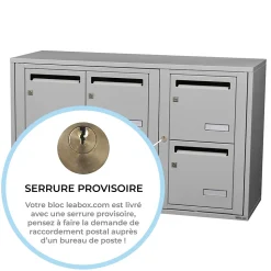 Bloc collectif leabox.com, 3x2, grade 3, simple face, Intérieur, fixation murale, Gris clair RAL 7035 finition brillante