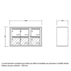 Bloc collectif leabox.com, 3x2, grade 3, simple face, Intérieur, fixation murale, Gris clair RAL 7035 finition brillante