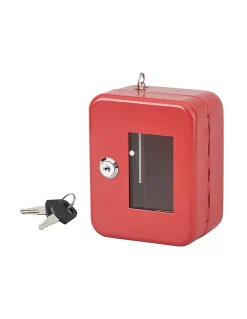 Boite à clés vitrée murale, acier, vitre interchangeable, 152x118x80mm, 2 clés, rouge - THIRARD