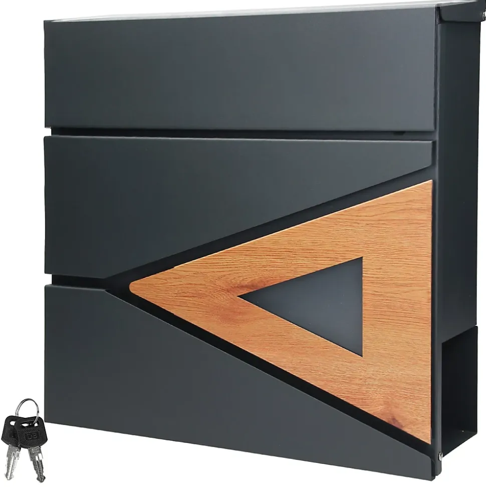 Boite aux lettres anthracite, aspect bois avec rouleau a journaux et pied support