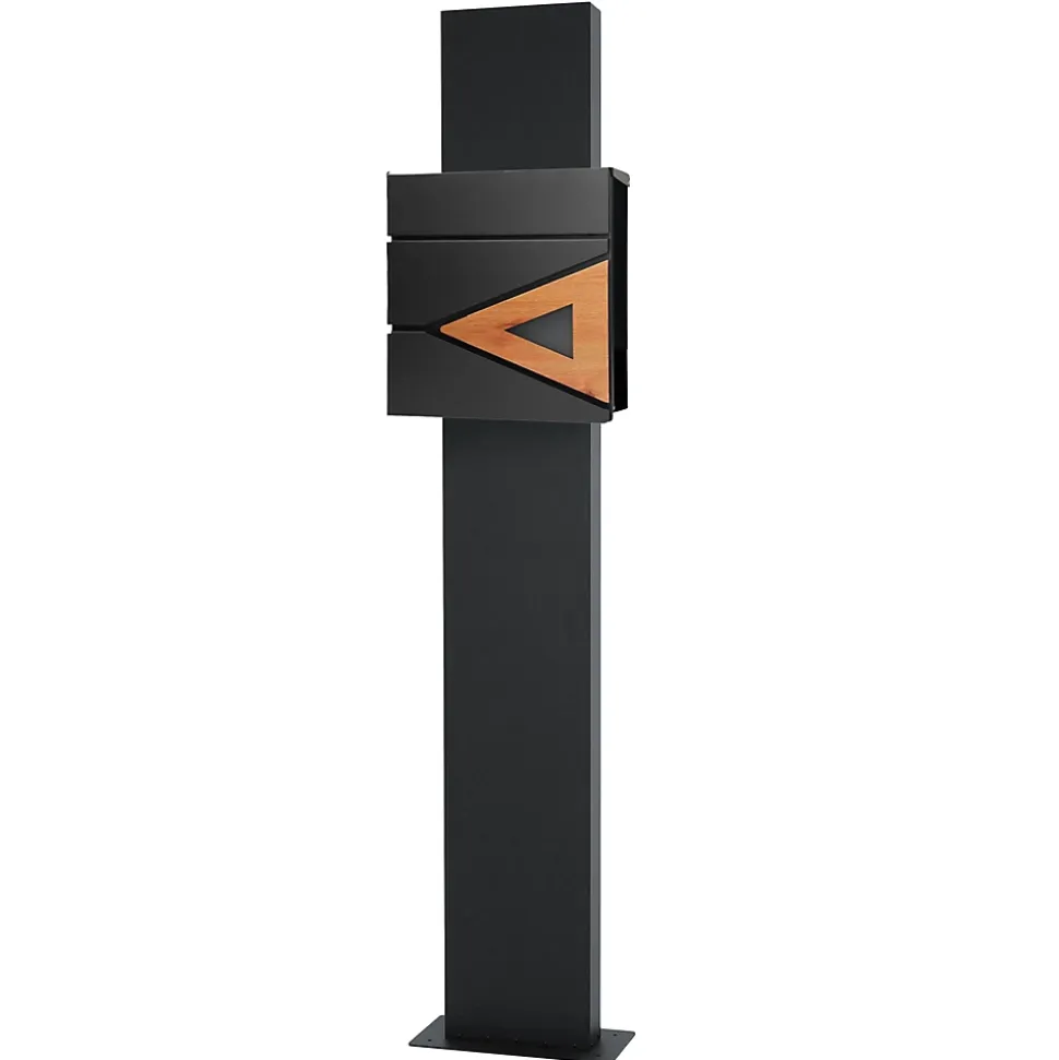 Boite aux lettres anthracite, aspect bois avec rouleau a journaux et pied support