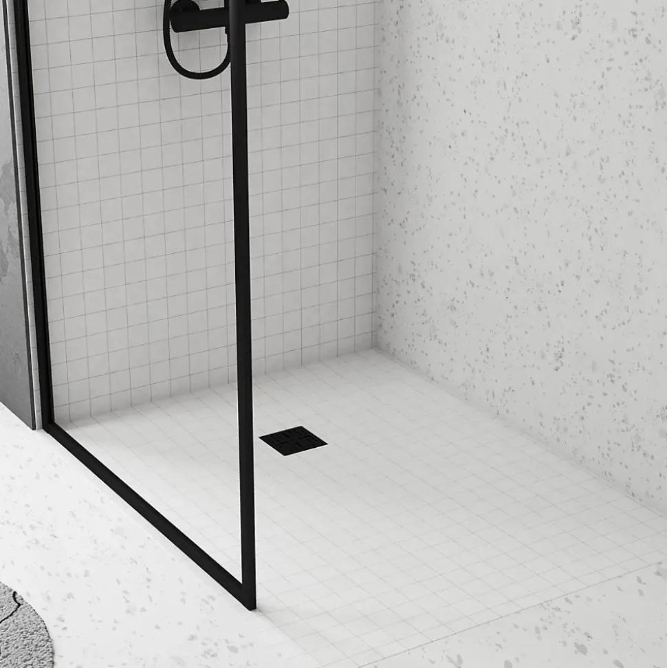 Bonde carrée pour receveur de douche, 105mm, sortie verticale Ø50mm, noir, Galedo Showerplate