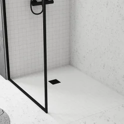 Bonde carrée pour receveur de douche, 105mm, sortie horizontale Ø50mm, noir, Galedo Showerplate