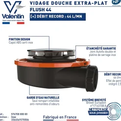 Bonde de douche extra plate Valentin Flush Ø90mm