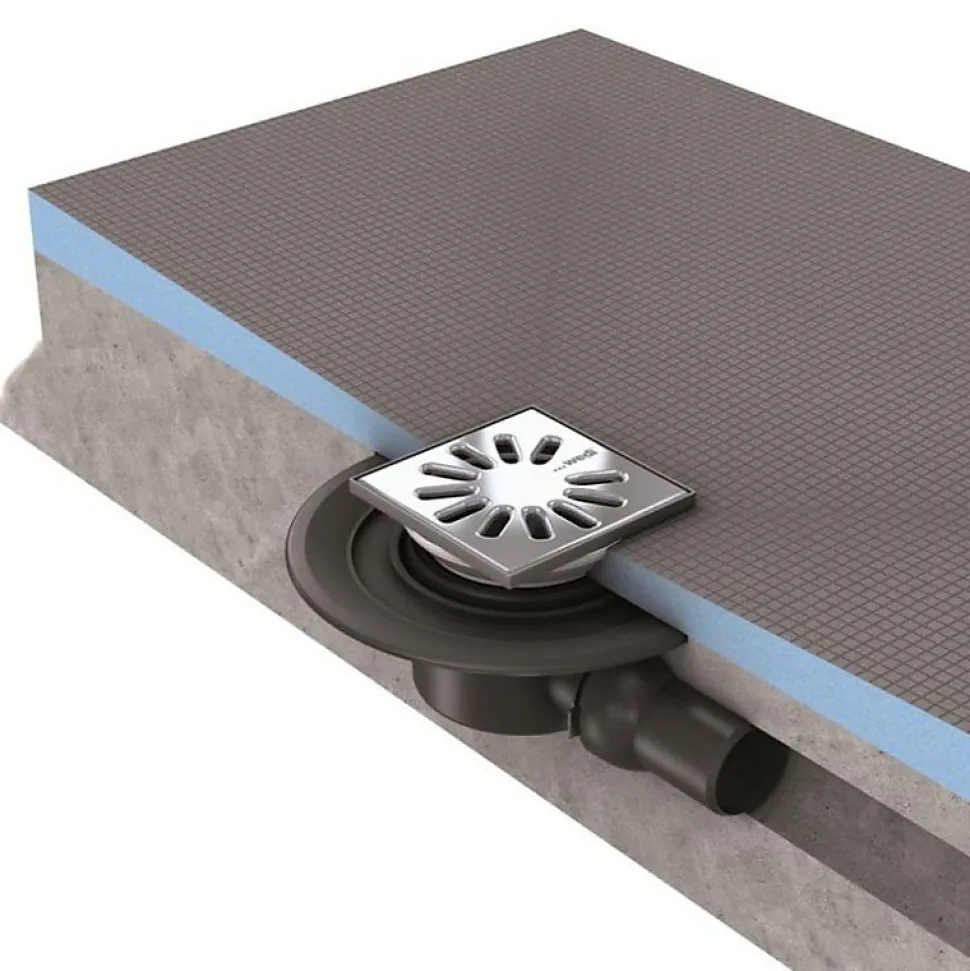 Bonde de douche sortie horizontale extra-plat WEDI Fundo Mini Max grille carrée