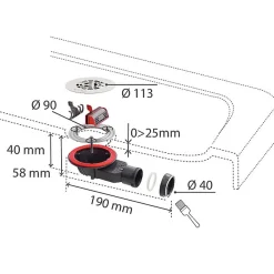 Bonde de douche Wirquin SLIM + ø40 mm grille plate inox brossé