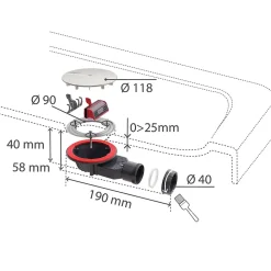 Bonde de douche Wirquin SLIM + ø40 mm dôme ABS.
