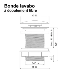 Bonde de lavabo à écoulement libre Ø 60 mm laiton Rousseau noir