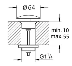 Bonde de vidage lavabo POP-UP Chromé G 1-1/4" - avec ou sans Trop Plein