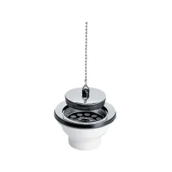 Bonde et vidage plastique pour évier grès et synthèse 1 bac - Sortie: 1"1/2 - Diamètre extérieur: 84 mm - BLANC