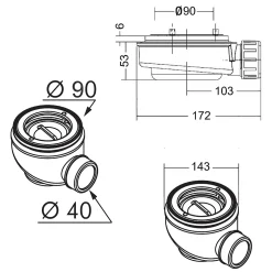 Bonde extra-plate horizontale Sanycces diam90 mm pour receveur de douche