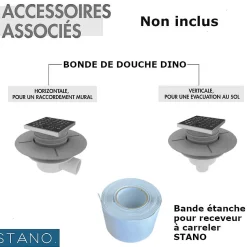 Bonde horizontale DINO pour receveurs à carreler avec grille en acier inoxydable