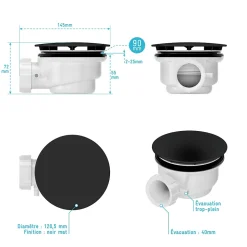 Bonde pour receveur de douche Pure 2/Pedra, capot noir, Galedo