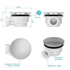 Bonde pour receveur de douche Pure 2/Pedra, capot chrome, Galedo