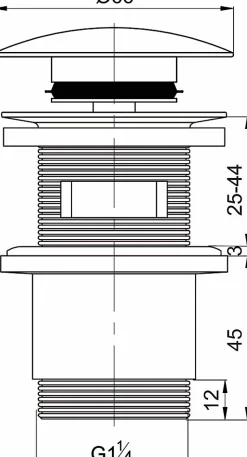 Bonde Quick-clac avec trop plein pour lavabo encastré Black Touch H. 73 à 92 mm x ø66 mm