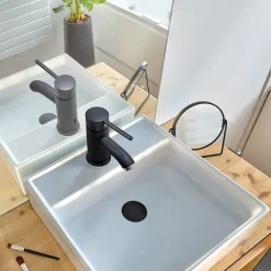 Bonde Quick-clac avec trop plein pour lavabo encastré Black Touch H. 73 à 92 mm x ø66 mm