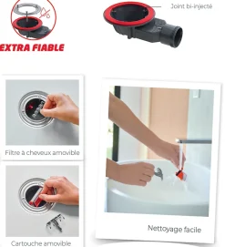 Bonde siphon diam. 90 mm extraplate Wirquin Slim+ à évacuation horizontale pour receveur de douche sortie en 40 mm