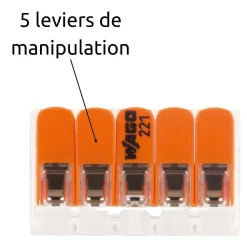 Borne de raccordement S221 5 conducteurs - leviers 4mm² - Wago