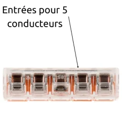 Borne de raccordement S221 5 conducteurs - leviers 4mm² - Wago