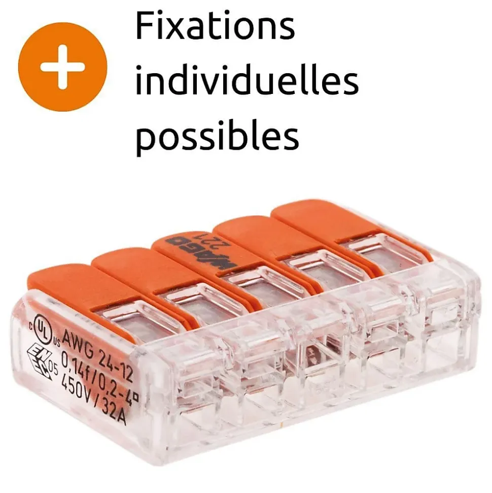 Borne de raccordement S221 5 conducteurs - leviers 4mm² - Wago