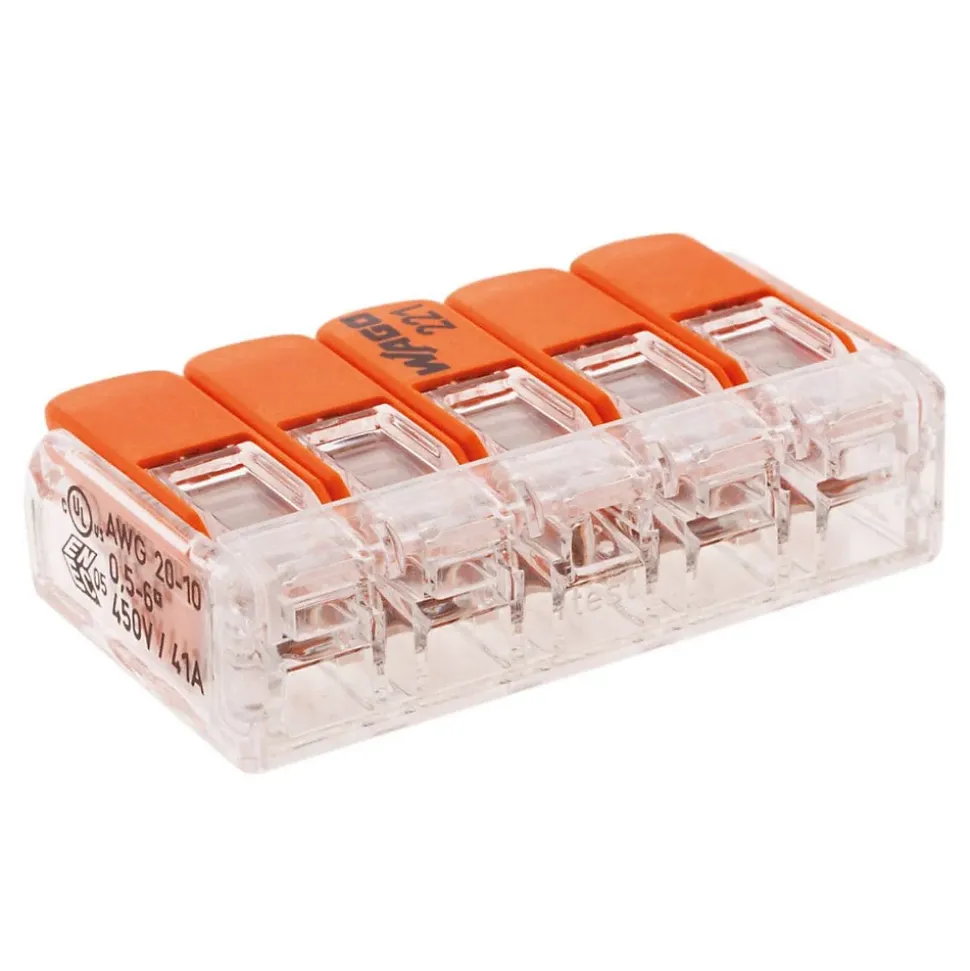 Borne de raccordement S221 5 conducteurs - leviers 4mm² - Wago