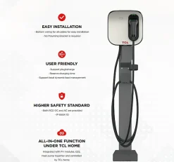 Borne de recharge intelligente TCL 7kW Connectivité Wi-Fi Ethernet Type 2