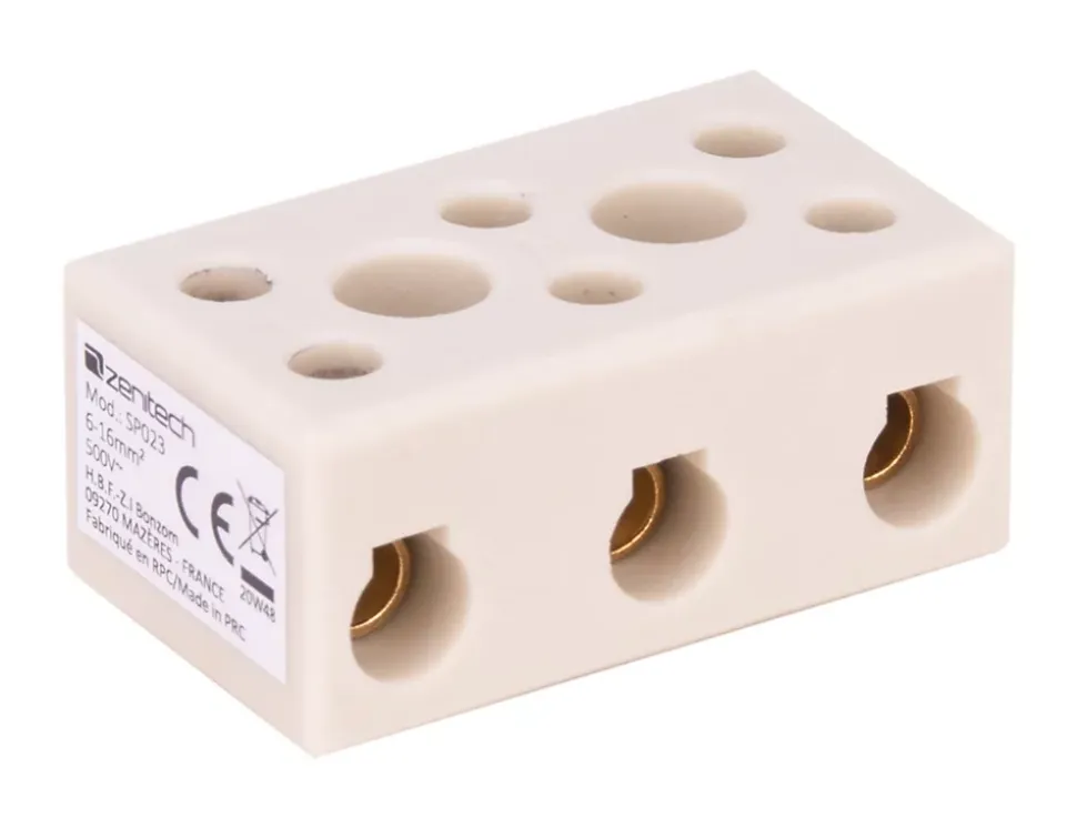 Borne stéatite tripolaire 6 à 16mm² - Zenitech