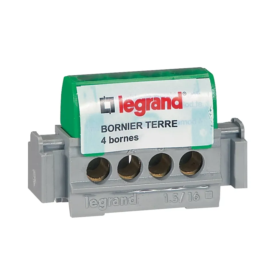 Bornier de terre Legrand vert et gris