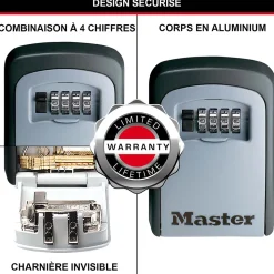 Boîte à clés sécurisée à combinaison programmable et fixation murale Master Lock