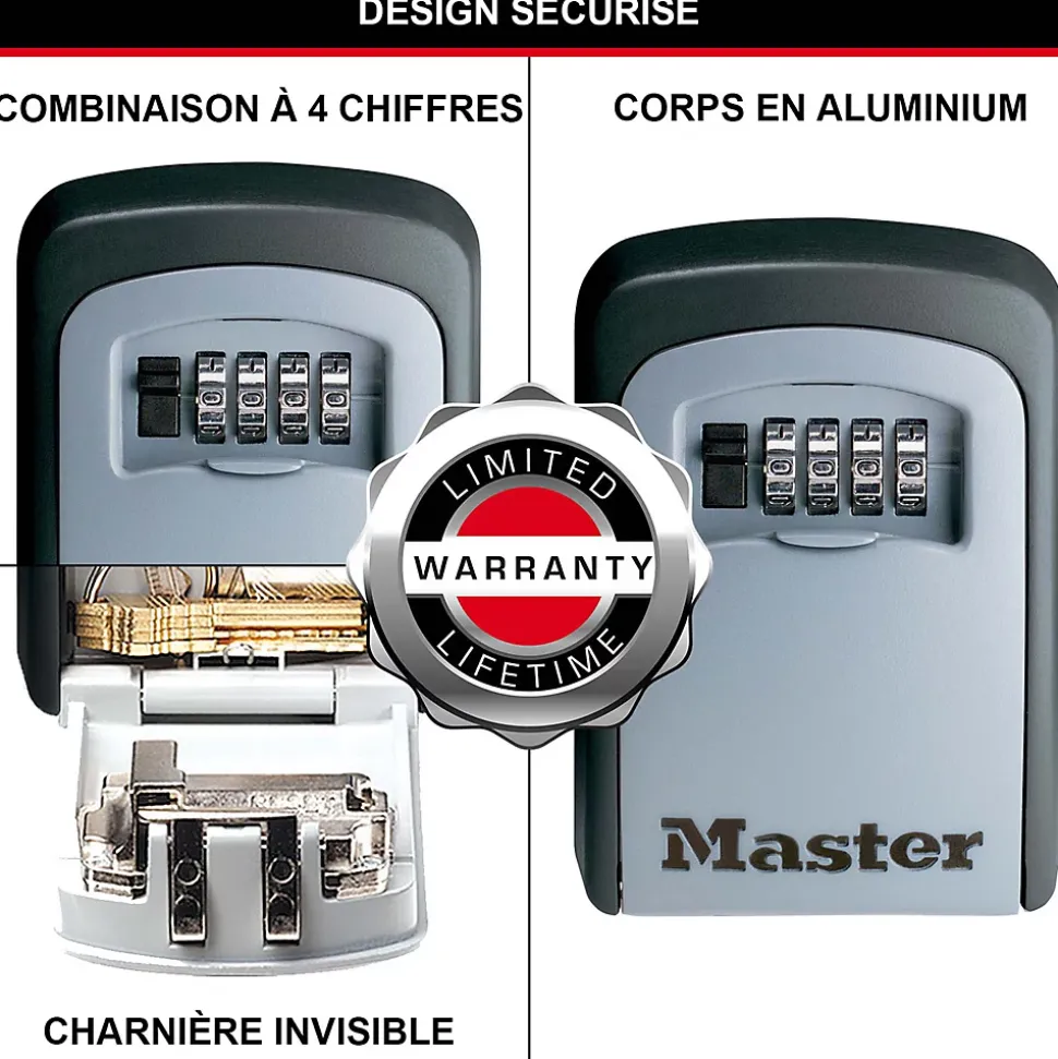 Boîte à clés sécurisée à combinaison programmable et fixation murale Master Lock