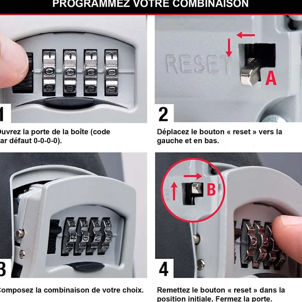 Boîte à clés sécurisée à combinaison programmable et fixation murale Master Lock