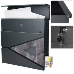 Boîte aux lettres anthracite / triangle noir aspect marbre avec support argenté