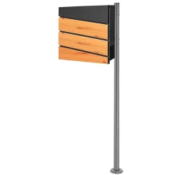 Boîte aux lettres anthracite / imitation bois avec support argenté en acier