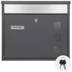 Boîte aux lettres anthracite-argent avec support métallisé 120cm+ kit de montage