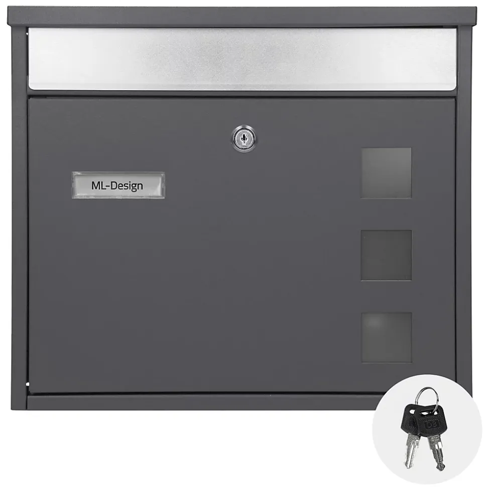 Boîte aux lettres anthracite-argent avec support métallisé 120cm+ kit de montage
