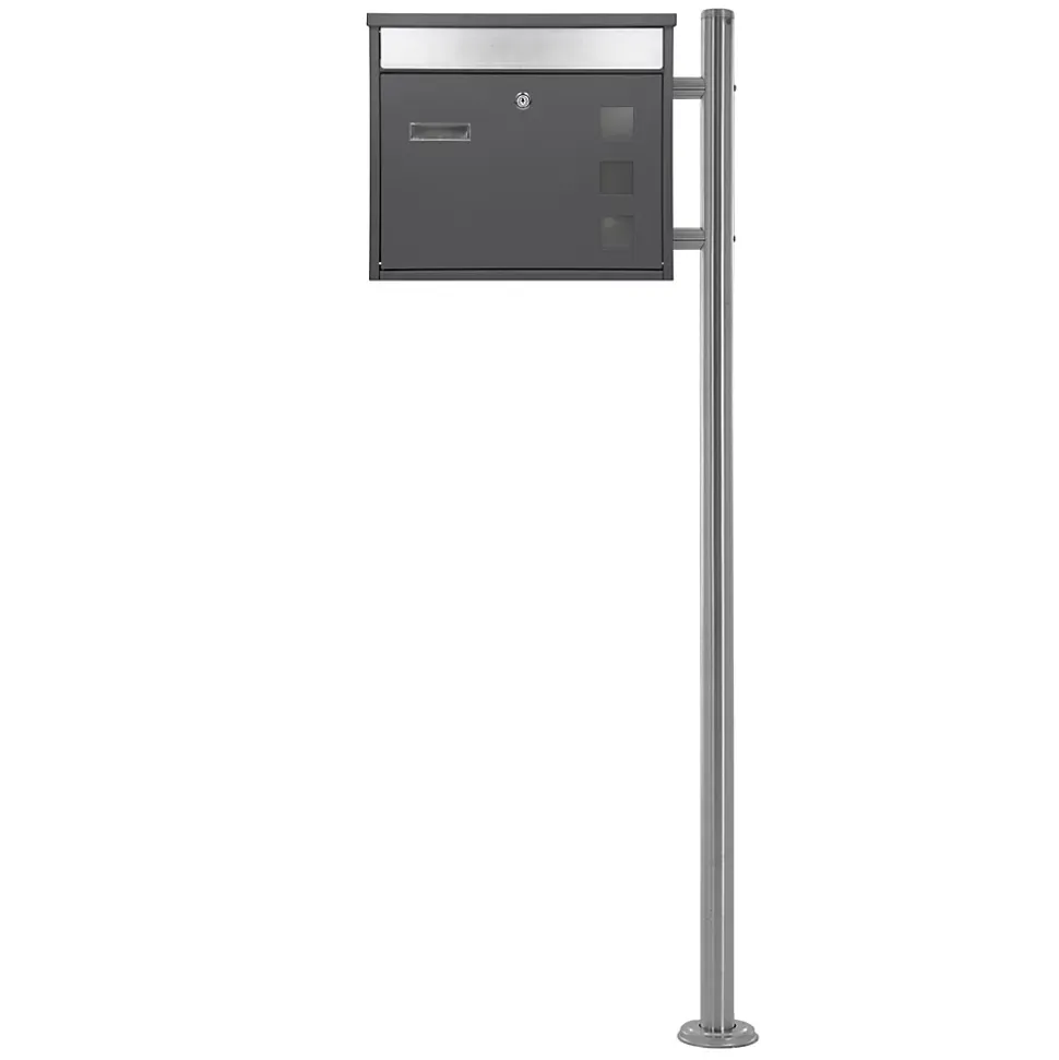 Boîte aux lettres anthracite-argent avec support métallisé 120cm+ kit de montage