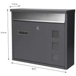 Boîte aux lettres anthracite-argent avec support métallisé 120cm+ kit de montage