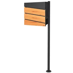Boîte aux lettres anthracite / imitation bois avec support acier et kit montage