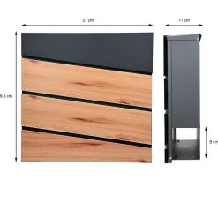 Boîte aux lettres anthracite / imitation bois avec support acier et kit montage