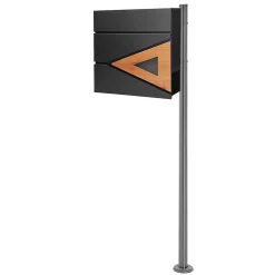 Boîte aux lettres anthracite/bois naturel avec support argenté acier inoxydable