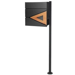 Boîte aux lettres anthracite / bois naturel avec support en acier et kit montage