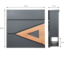 Boîte aux lettres anthracite / bois naturel avec support en acier et kit montage