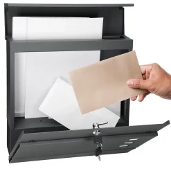Boîte aux lettres avec compartiment à journaux avec support poteau anthracite