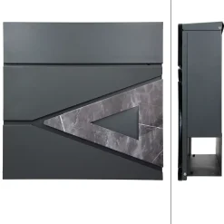 Boîte aux lettres en acier optique marbre noir murale moderne avec 2 clés inclus
