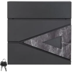 Boîte aux lettres en acier optique marbre noir murale moderne avec 2 clés inclus